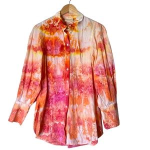 Anthropologie Maeve Pink Orange Tie Dye Button Down Long Sleeve Shirt
